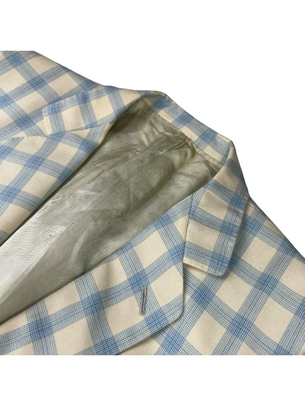 VTG South Beach Country Club Men's Bespoke Blazer Ivory/Blue Plaid • 38S